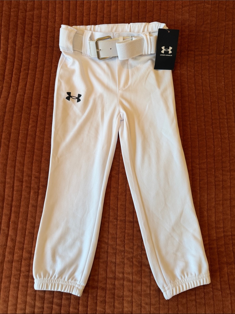 NWT UNDER ARMOUR Kids White Baseball Pants with Belt